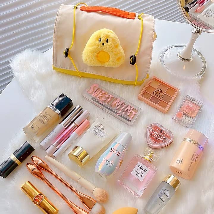Miniatura 2 de Bolsa de cosméticos Kawaii de viaje, bolsa organizadora de maquillaje, bolsa organizadora de maquillaje, bolsa de aseo colgante extraíble (amarillo)