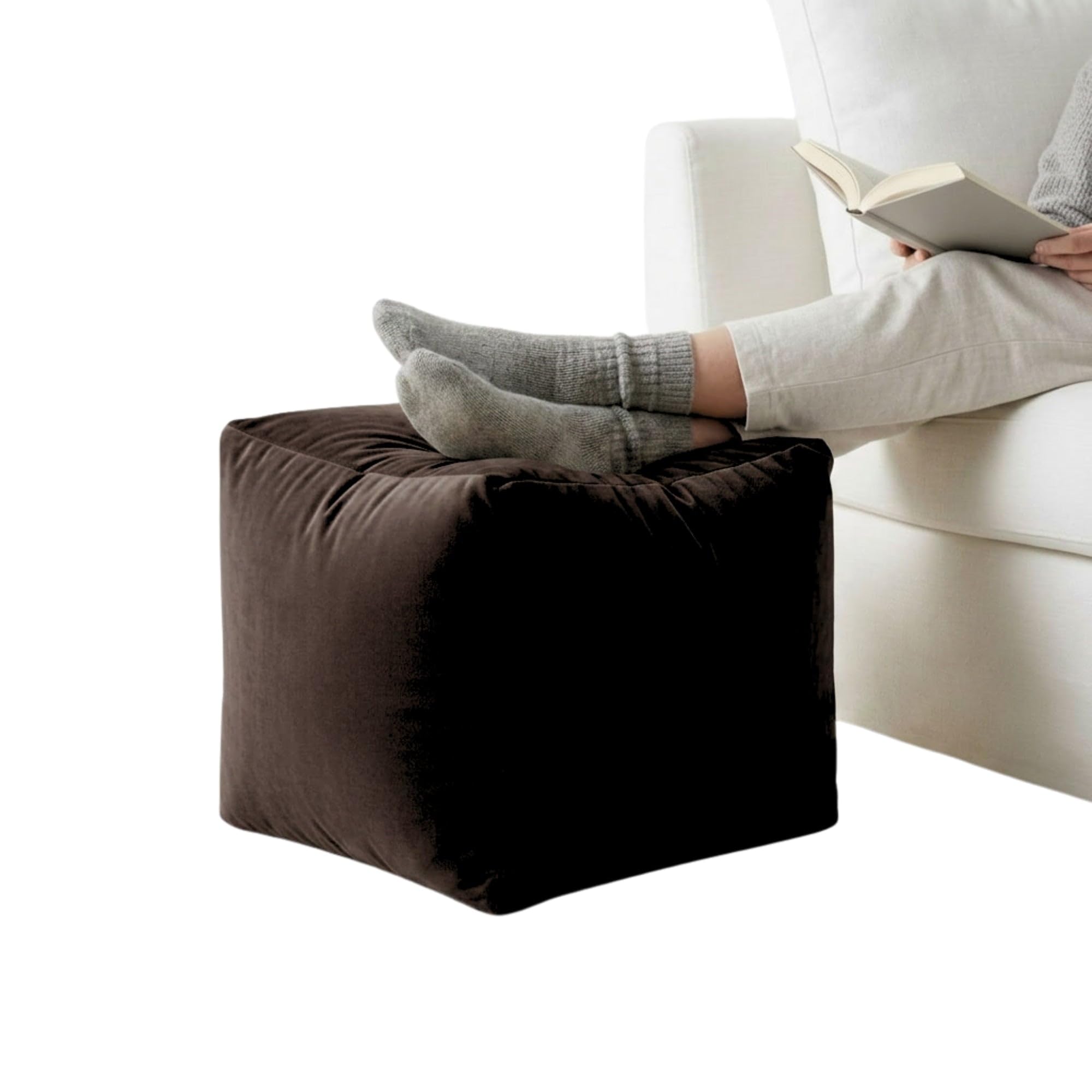 Kosiproducts Pouffe Footstool Velvet Bean bag Ottoman Cube Pouf Chair Pouffe for living room Polystyrene Beads Filled [Chocolate, 40cmx40cmx40cm] — image 1