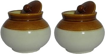 Qimacplus Ceramic handmade Pickle Jars in 750ml | 750g Achaar Martban | Ceramic Container Set for Kitchen Storage | Pottery Jars for Achar, Spices, Salt, tea, sugar | Multipurpose Jar Set Of 2