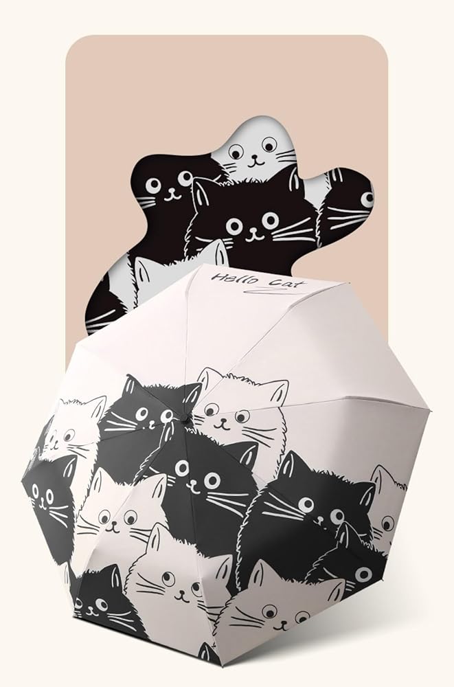 Amazon | 折り畳み傘 軽量 猫柄 紫外線対策 ワンタッチ 自動開閉