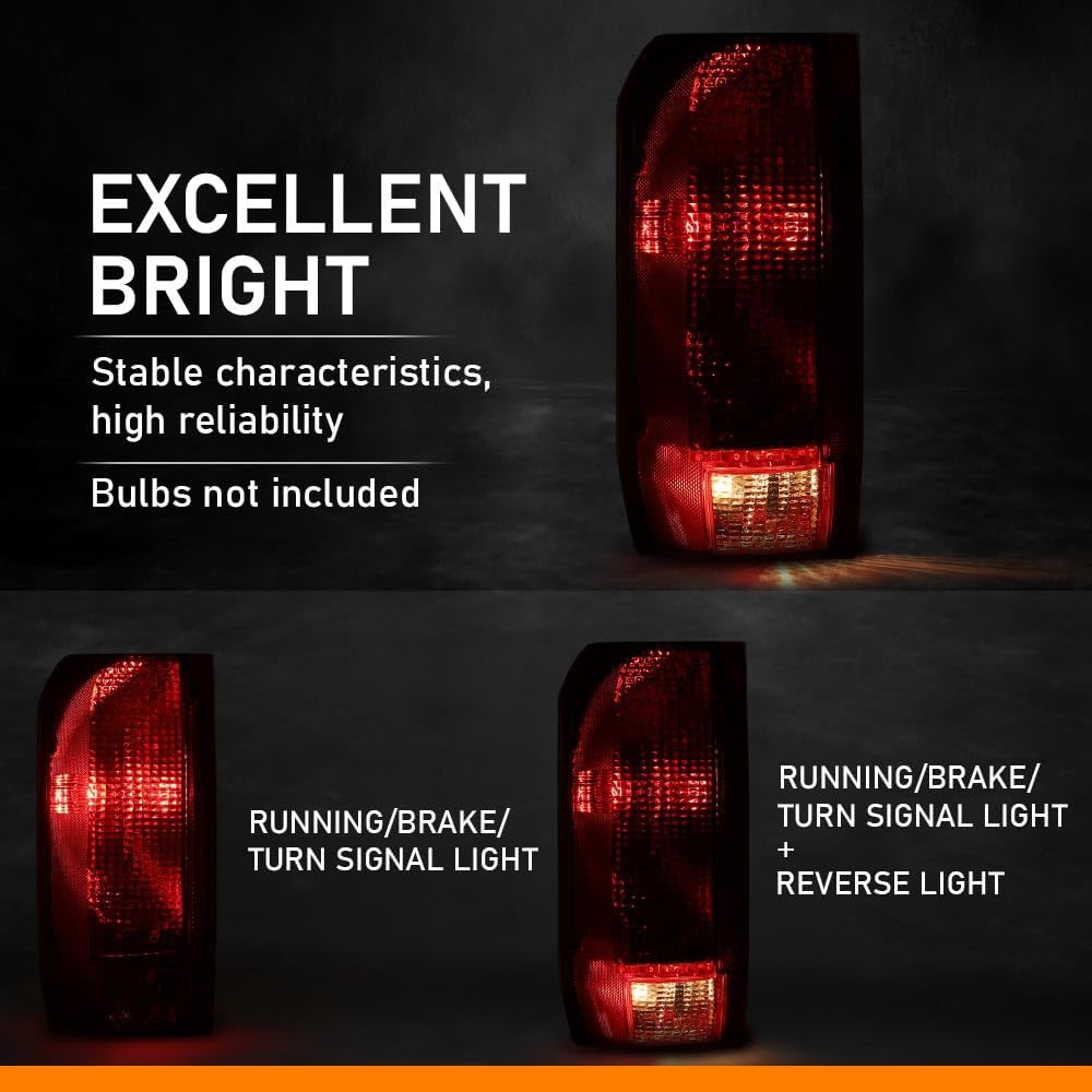 G-PLUS Tail Lights w/o Blubs Compatible with Ford F150/Bronco 1990-1996,Fit F250 F350 1990-1997 Red Lens Left & Right Faros Traseros Luces TraserasAssembly