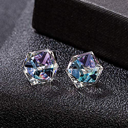 Cube Austrian Crystal Drop Stud Earrings For Women Fashion S925 Sterling Silver Hypoallergenic Jewelry (Vitrail Light) #TOP2
