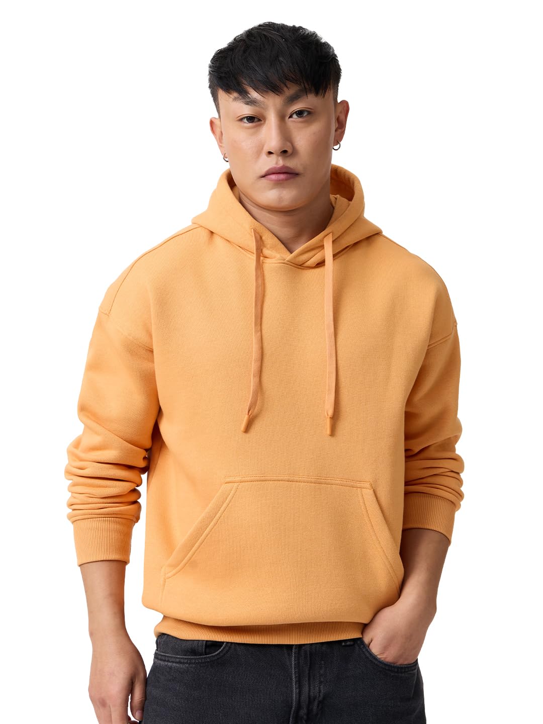 the souled store Solids: Apricot Men and Boys Full Sleeves Hooded Neck Solid Heavy Fleece Cotton Blend Oversized Fit Drop Shoulder Everyday Pullover Hoodie-picture-42