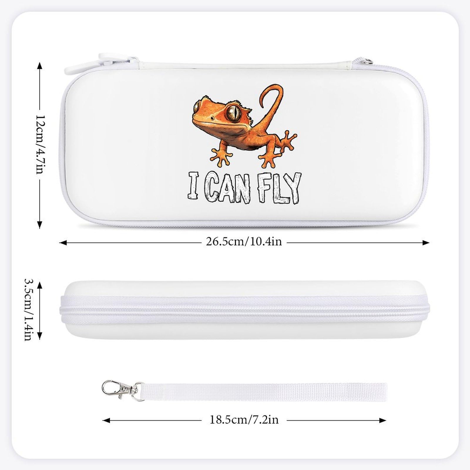 Crested Gecko I Can Fly Compatible with Switch Carrying Case Hard Travel Game Bag Pouch with 15 Games Accessories White-style