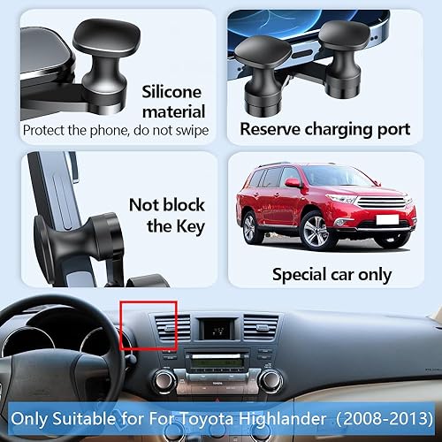 Miniatura 5 de LUNQIN Soporte para teléfono de coche para Toyota Highlander 2008 2009 2010 2011 2012 2013 Base Plus SE Sport Limited Auto Accesorios Decoración