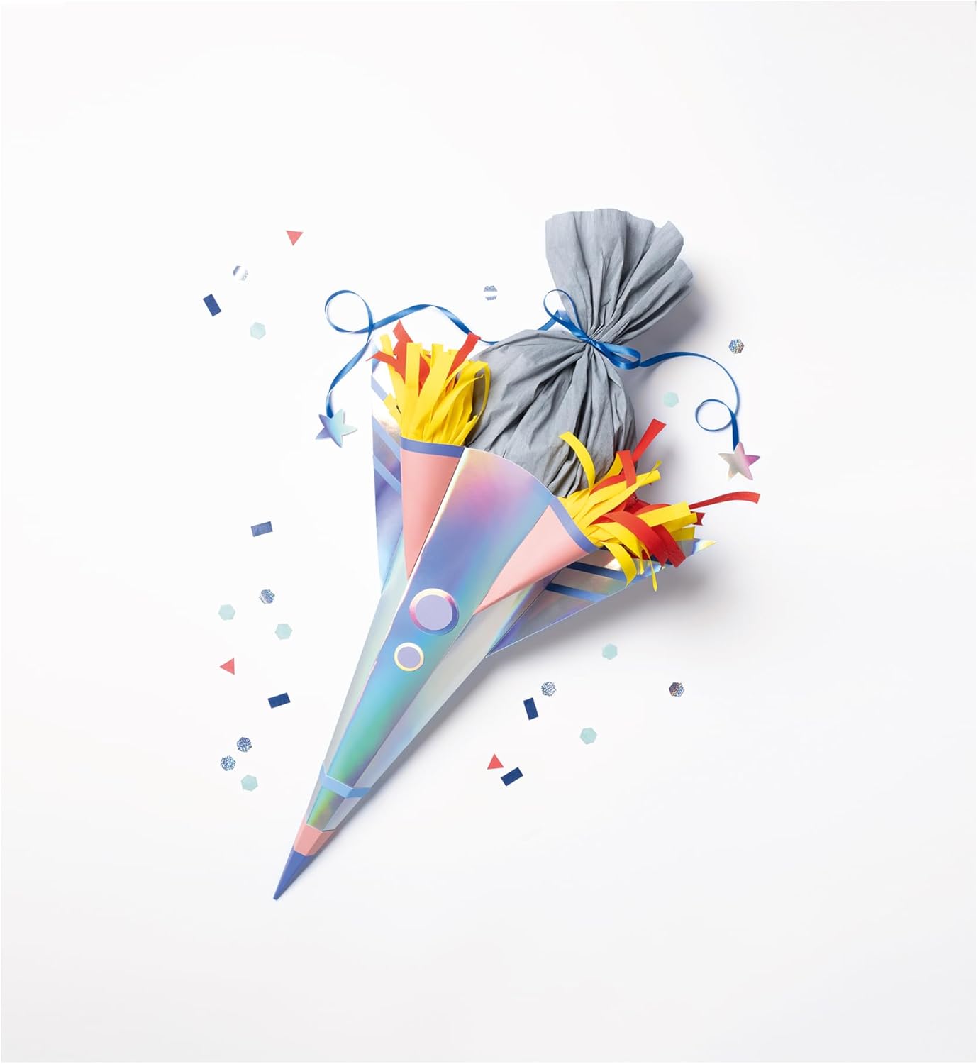 folia 92701 School Cone Craft Set Space School Craft Material for a Sugar Cone, Can Be Designed as a Shark, Space Dino or Rocket, Approx. 68 cm, Medium