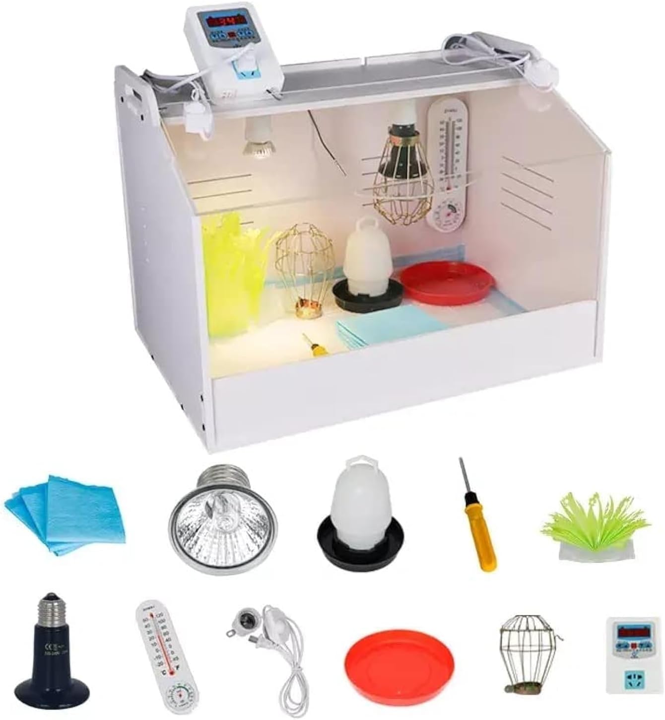 Neo Classic Chicken Heating Brooder Cage Coop Artificial Mother for Small Chicks and Egg Incubator with Size of 48 * 30 * 30cm with sun Lamp, Heating Lamp and Thermostat