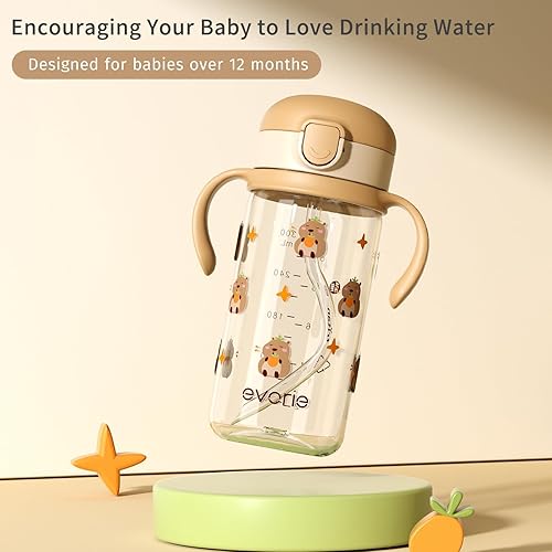 Miniatura 8 de Evorie Tritan - Vaso para sorber con popote a prueba de derrames, 10 onzas para bebés y niños pequeños de 1 a 3 años, botella de agua con pajilla