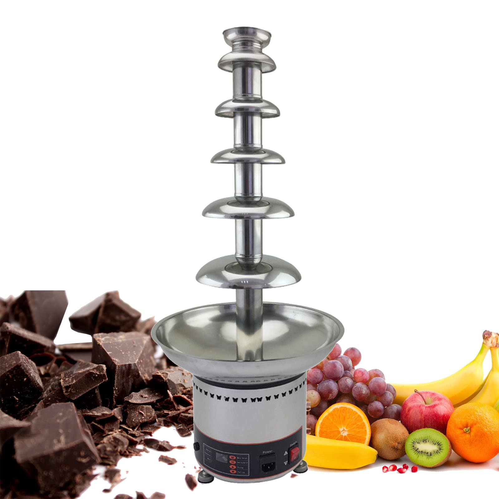 YNIYUJKL Chocolate Waterfall Machine 4/5/6/7 Tiers, Hot Chocolate Fondue Fountain Machine With Temperature Control, Sauce Heater For Nacho Cheese, Bbq Sauce, Fruit,Ranch, Liqueurs,6 Tier