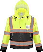 TICONN Reflective Rain Jacket Safety Jacket, Waterproof Hi Vis Rain Coat, Class III High Visibility Coat (Yellow&Black, S)