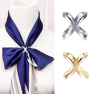 2PCS Women Girls Elegant X-Shaped Modern Simple Scarf Clips Fashionable Cross Hollowed Out Scarves Buckle Slide Jewelry Silk Scarf Clasp Rings Clothing Wrap Holder for Neckerchief Shawl (Silver+Gold)