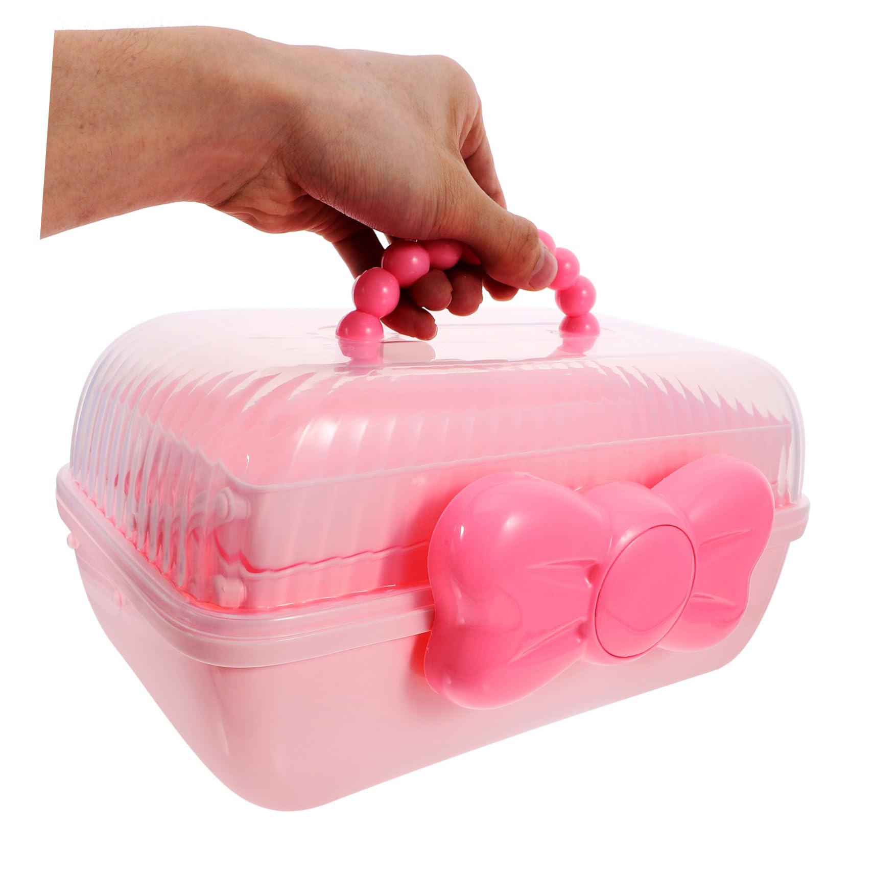 Tragbare Aufbewahrungsbox für Haaraccessoires mit Drei Ebenen, Rosa, Pp