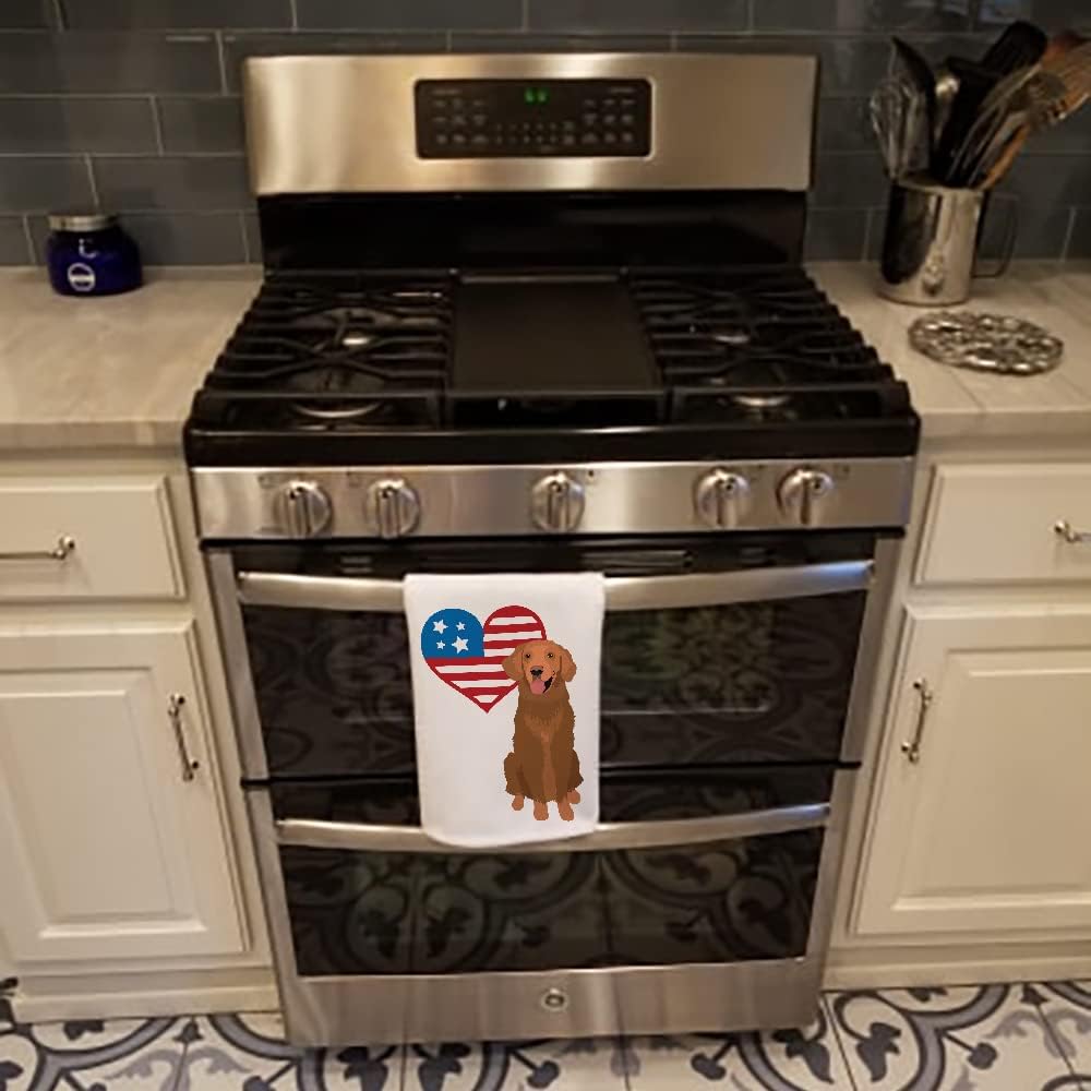 Caroline's Treasures WDK4183WTKT Golden Retriever Red #1 Patriotic White Kitchen Towel Set of 2 Dish Towels Decorative Bathroom Hand Towel for Hand, Face, Hair, Yoga, Tea, Dishcloth, 19 X 25, White