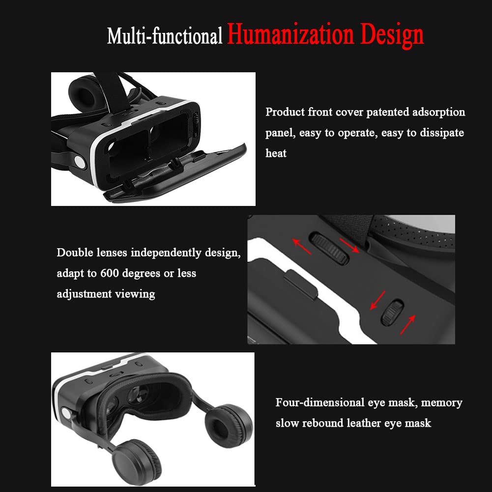 Occhiali 3D VR - Cuffie per telefono VR con auricolare per Android/iOS 3,5" - 6,0" - Obiettivo asferico da 40 mm, campo di vista a 108° F - adatto per film, giochi