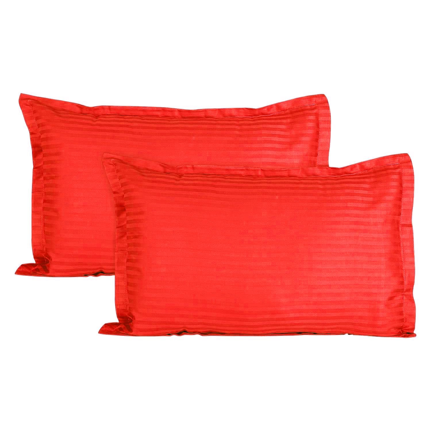 Trance Home Linen 200 TC 100% Cotton Standard Size 18x28 inch Satin Stripe Pillow Covers | Pillow Cases | Set of 2 Piece Pillow Covers only |Standard Size (Bright Red, 18 X 28 inch)
