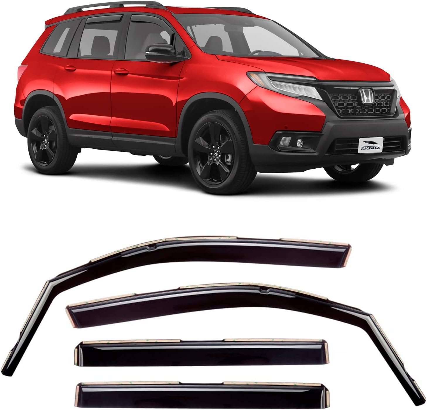 Voron Glass 4 set zelfklevende windgeleiders/regengeleiders compatibel met Dacia Duster 2010-2017 (I) - wind- en regenbescherming voor autoruiten