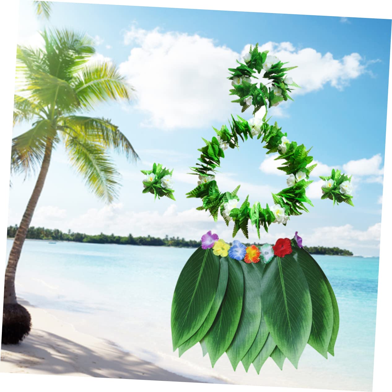 Abaodam 10piezas Conjunto De Disfraz Hawaiano Falda De Verdes Collar Pulseras y Diadema Para Fiestas Temáticas Halloween y Eventos La Playa