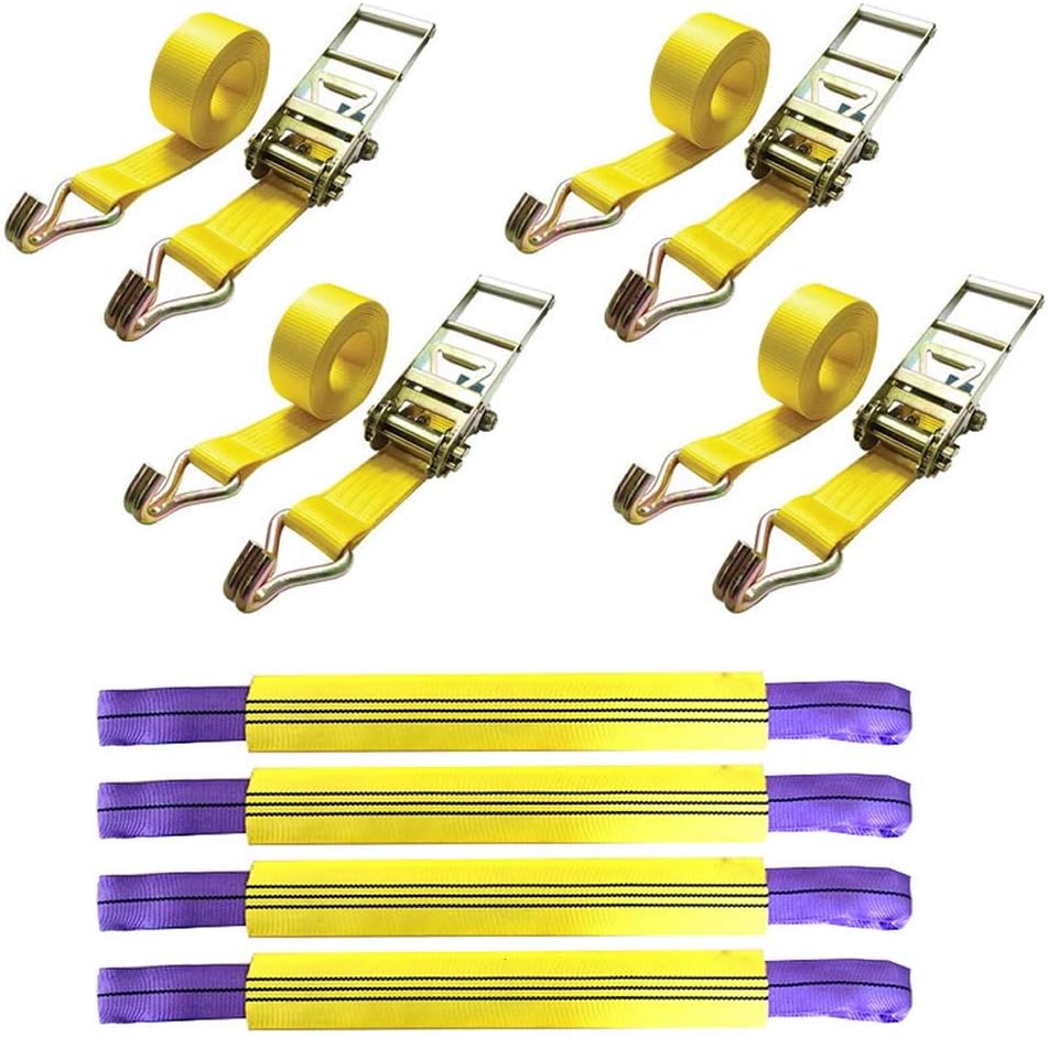 Noryb 4pc Vehicle Car 4x4 Recovery Ratchet Tie Down Set Link Strap Trailer Transporter