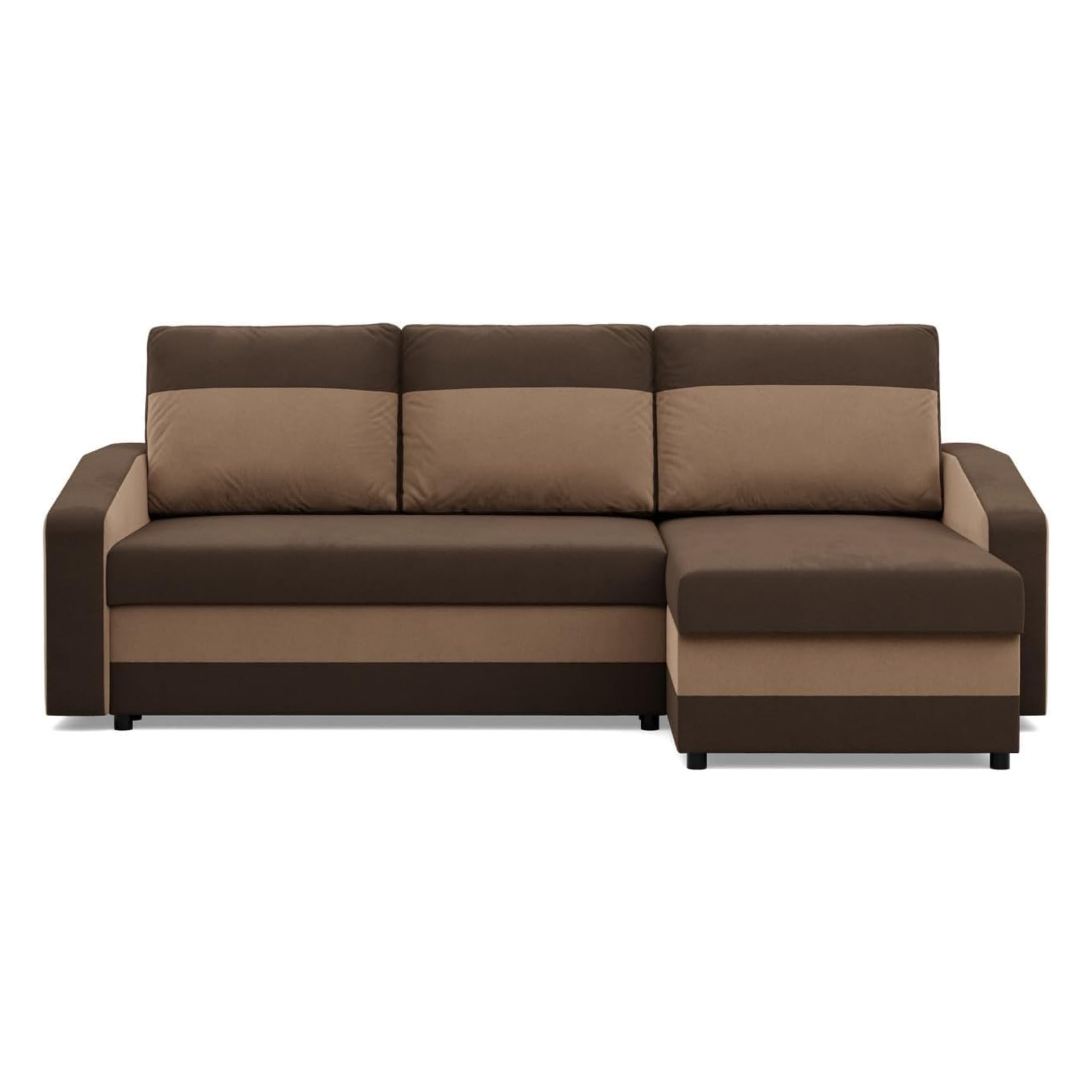 Mebligo - Ecksofa mit Schlaffunktion und Bettkasten Orion, Eckcouch Universelle Seite, Sofa L Form (BxTxH) 231 x 140 x 85 cm, Couch Wohnzimmer, Ecke Sofa, Dunkelbraun + Braun (Mikro 20 + Mikro 48)
