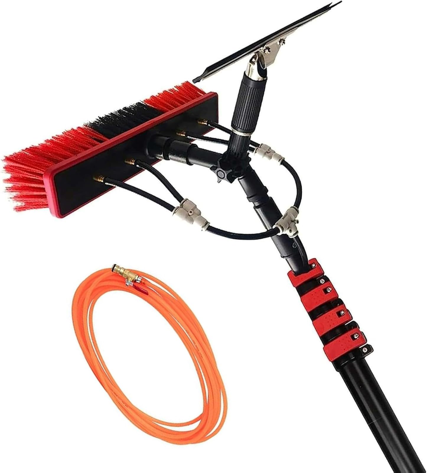 Cepillo TelescóPico para Limpieza De Ventanas con AlimentacióN De Agua Y Escobilla De Goma, Kit De Cepillo para Invernadero con Panel Solar Y Manguera De 20 M(6m/19ft&Head35cm)