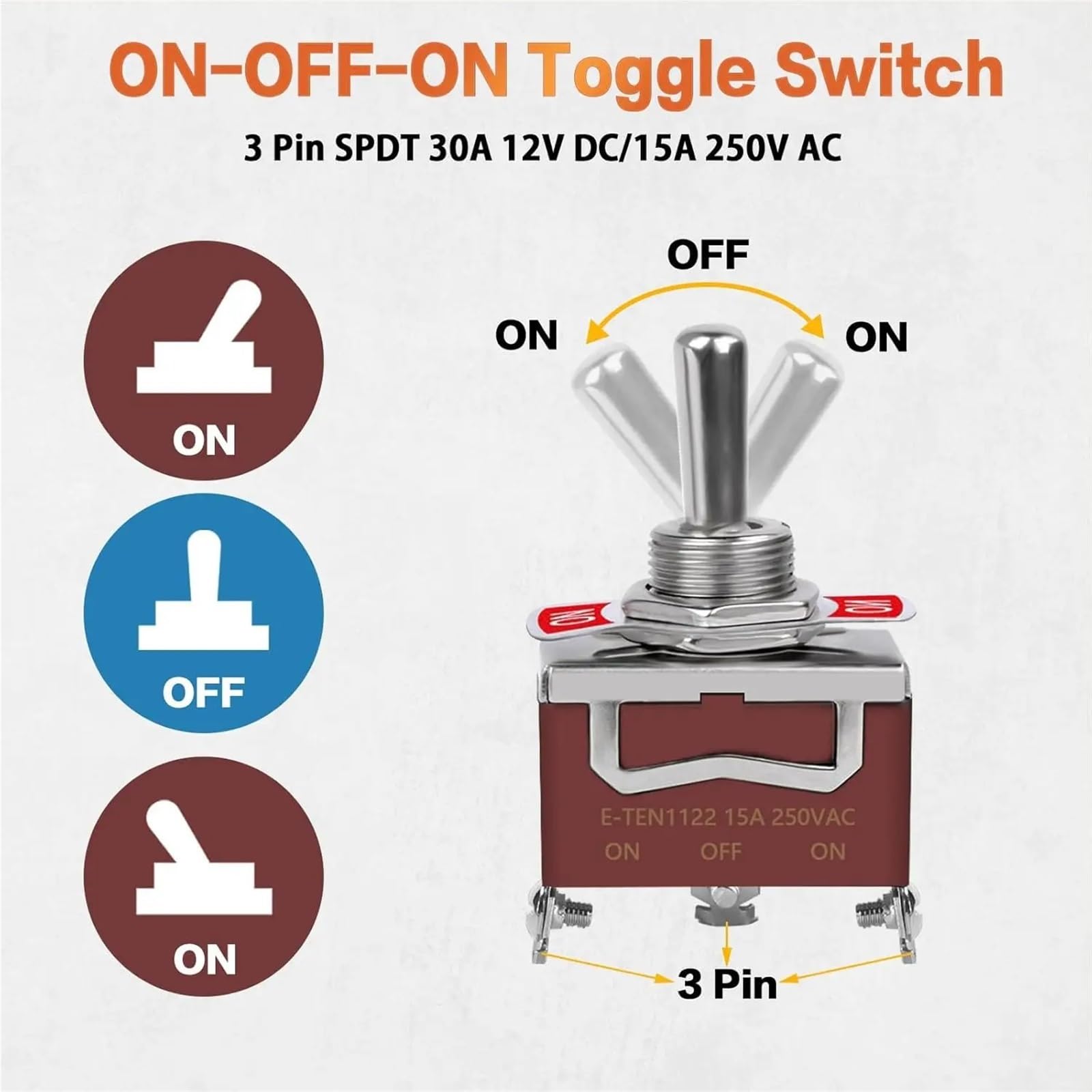 Przełączniki morskie, 6-pak przełączników kołyskowych, 3-stykowe 12 V DC 30 A/250 V AC 15 A, wytrzymały SPDT ON Off ON Switch, wodoodporny przełącznik kołyskowy do zastosowań morskich z osłoną