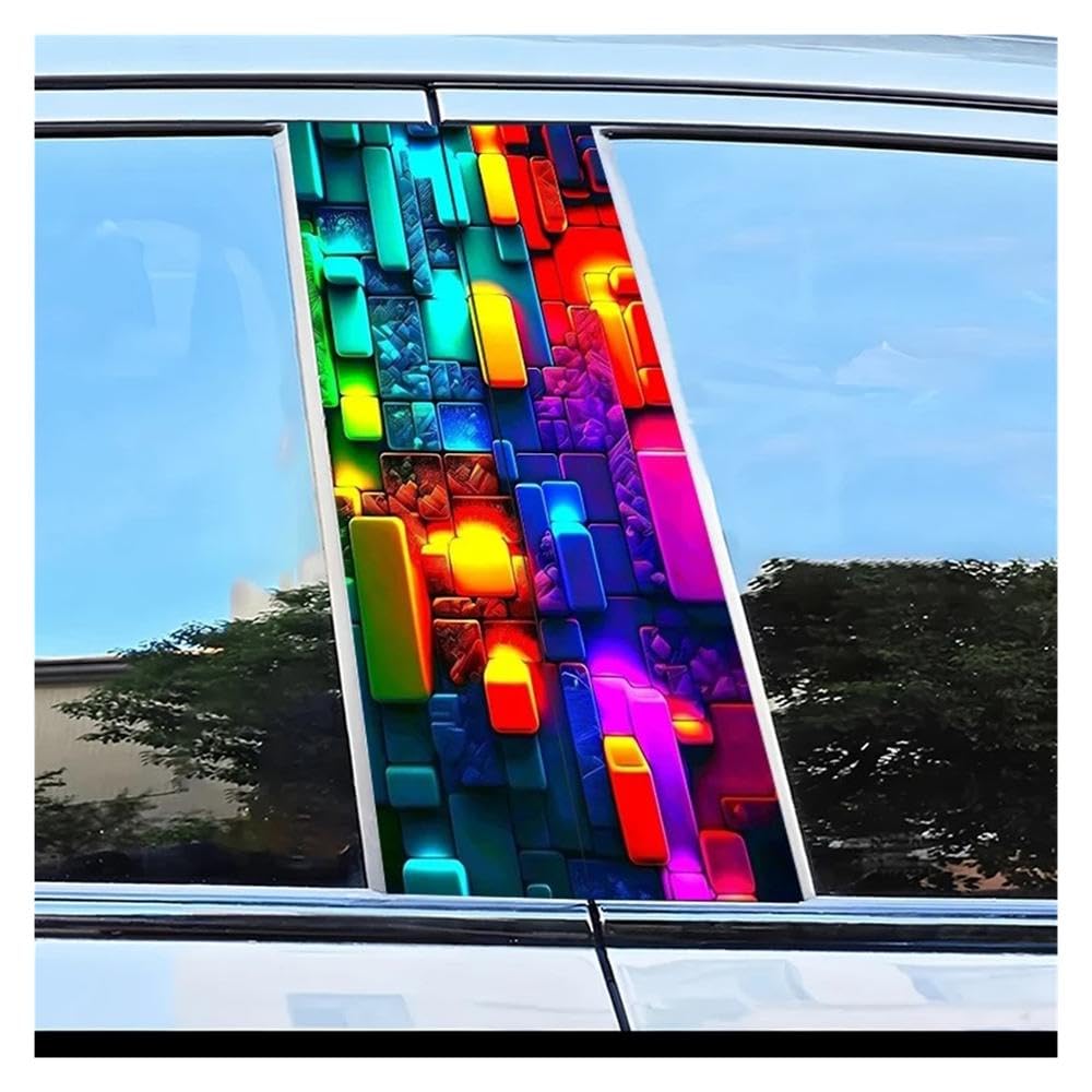 Body Parts 2pcs Car B-Pillar Sticker Colorful Cubes Pattern Scratch Resistant Film
