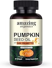 Amazing Organics Pumpkin Seed Oil with Saw Palmetto - Natural Hair Growth for Men & Women, 60 Veg soft gels