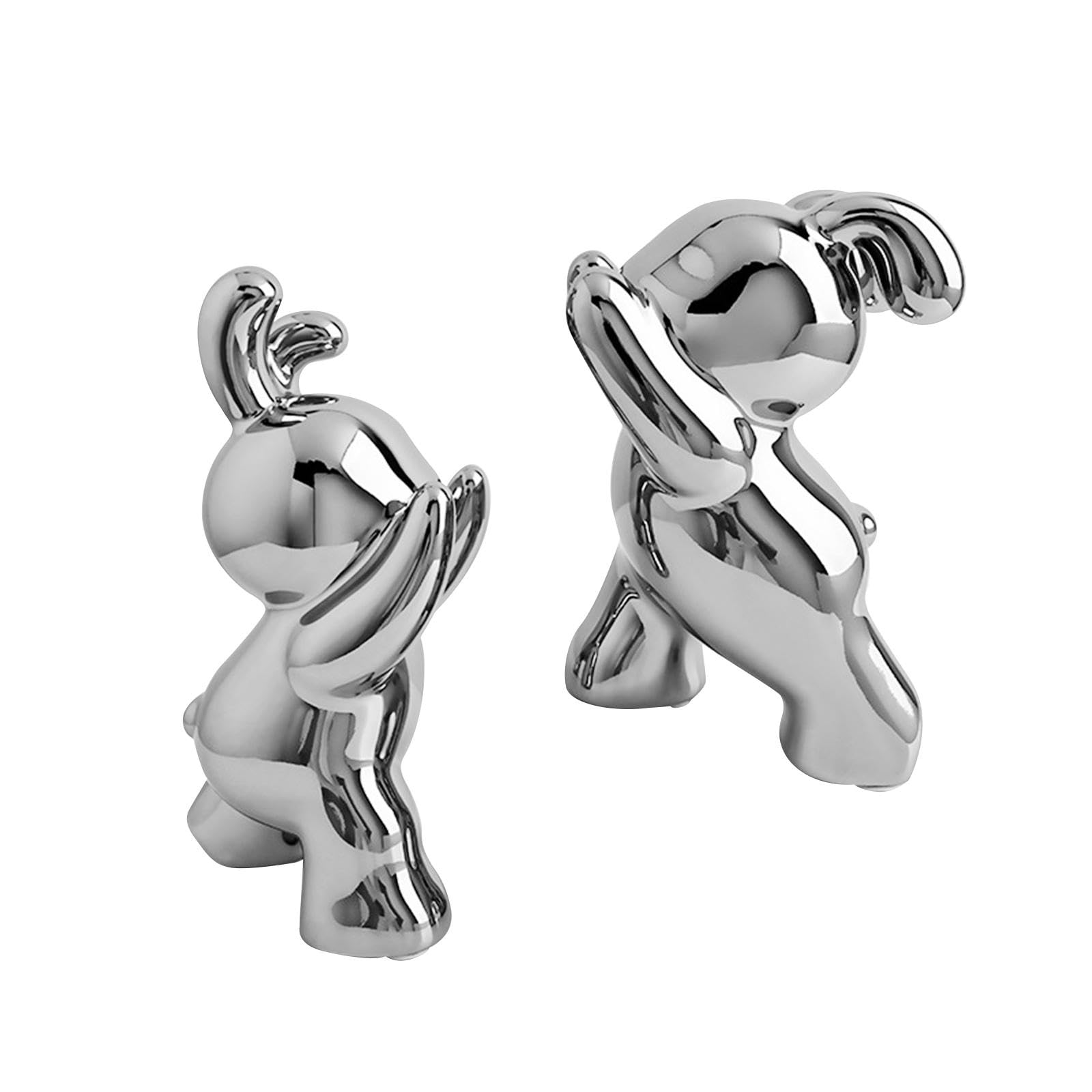 2 Stück Buchstützen Kaninchen Skulpturen Buchstopper Tierfiguren Kreative Regal Dekoration für Kinderzimmer Bibliothek Arbeitszimmer, Silber