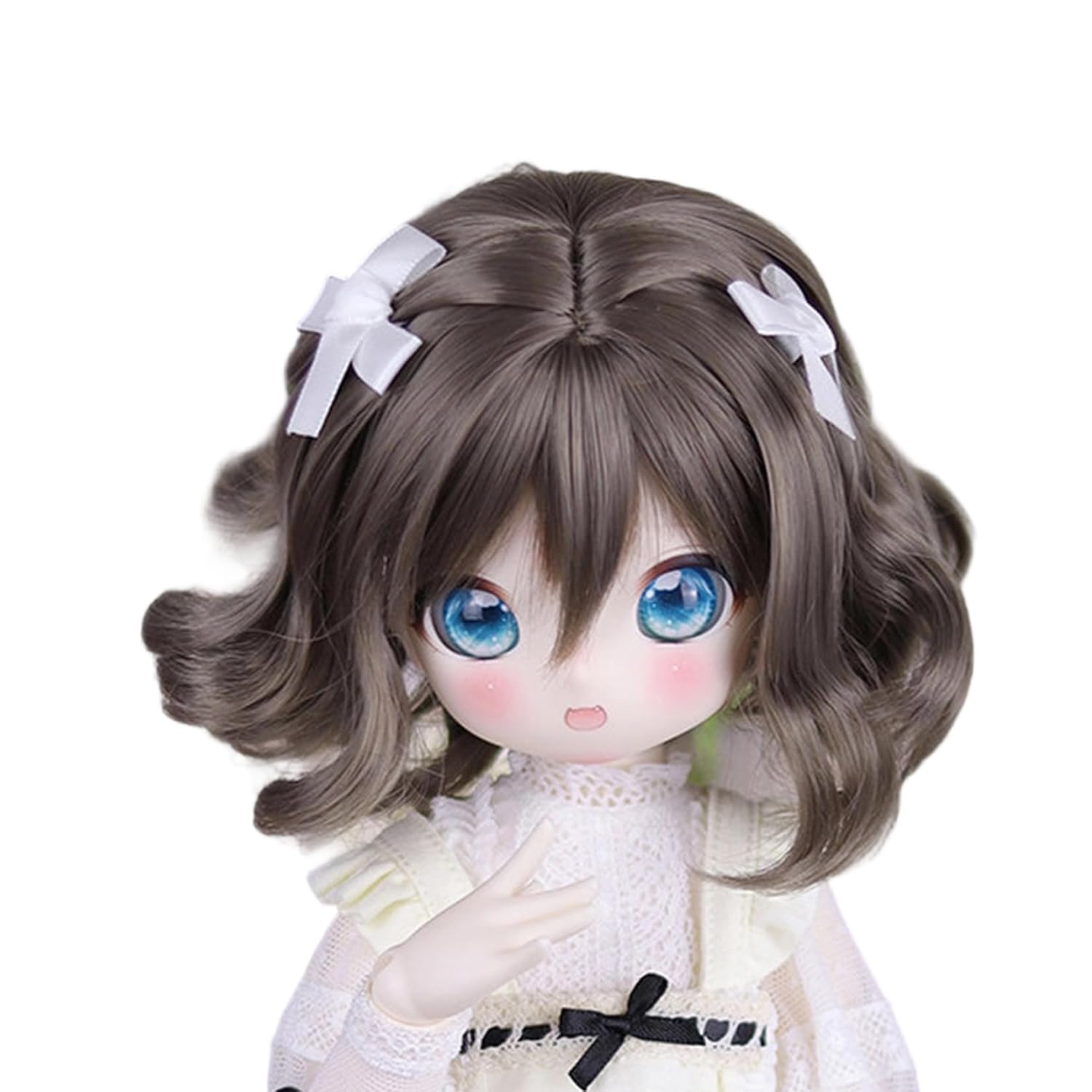 1:3 Scale BJD Doll Wig Short Curly Hair Dress Up (Cream Yellow)