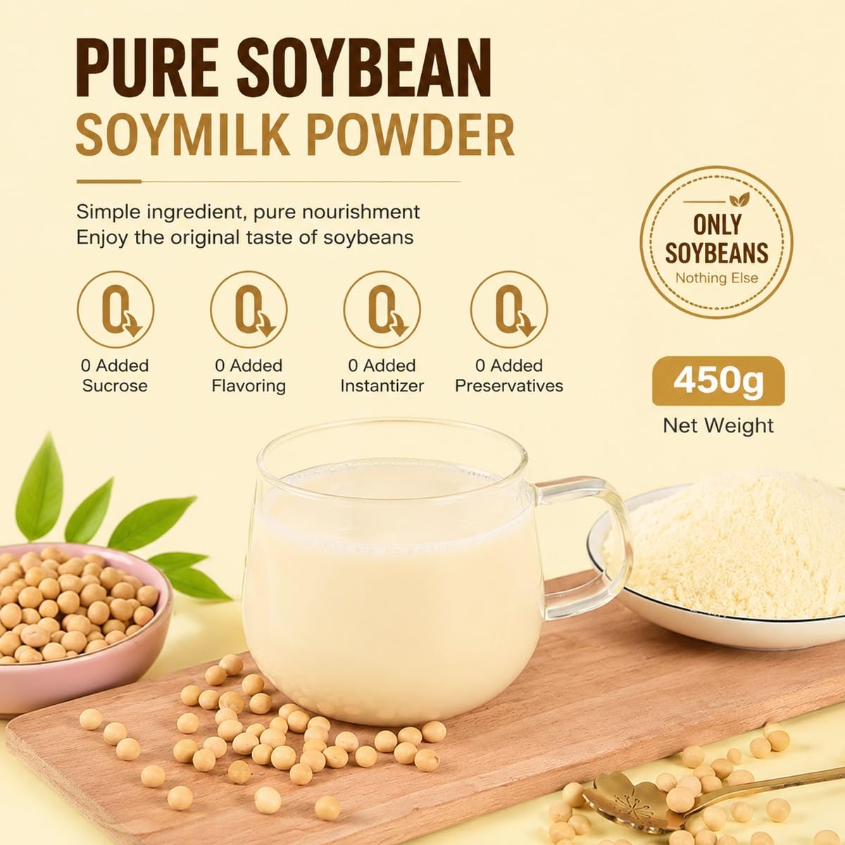 Lait De Soja En Poudre 450g Boîte Scellée, Texture Fine Lisse, Facile À Mélanger, Aliment Léger Pour Petit Déjeuner & Cadeau
