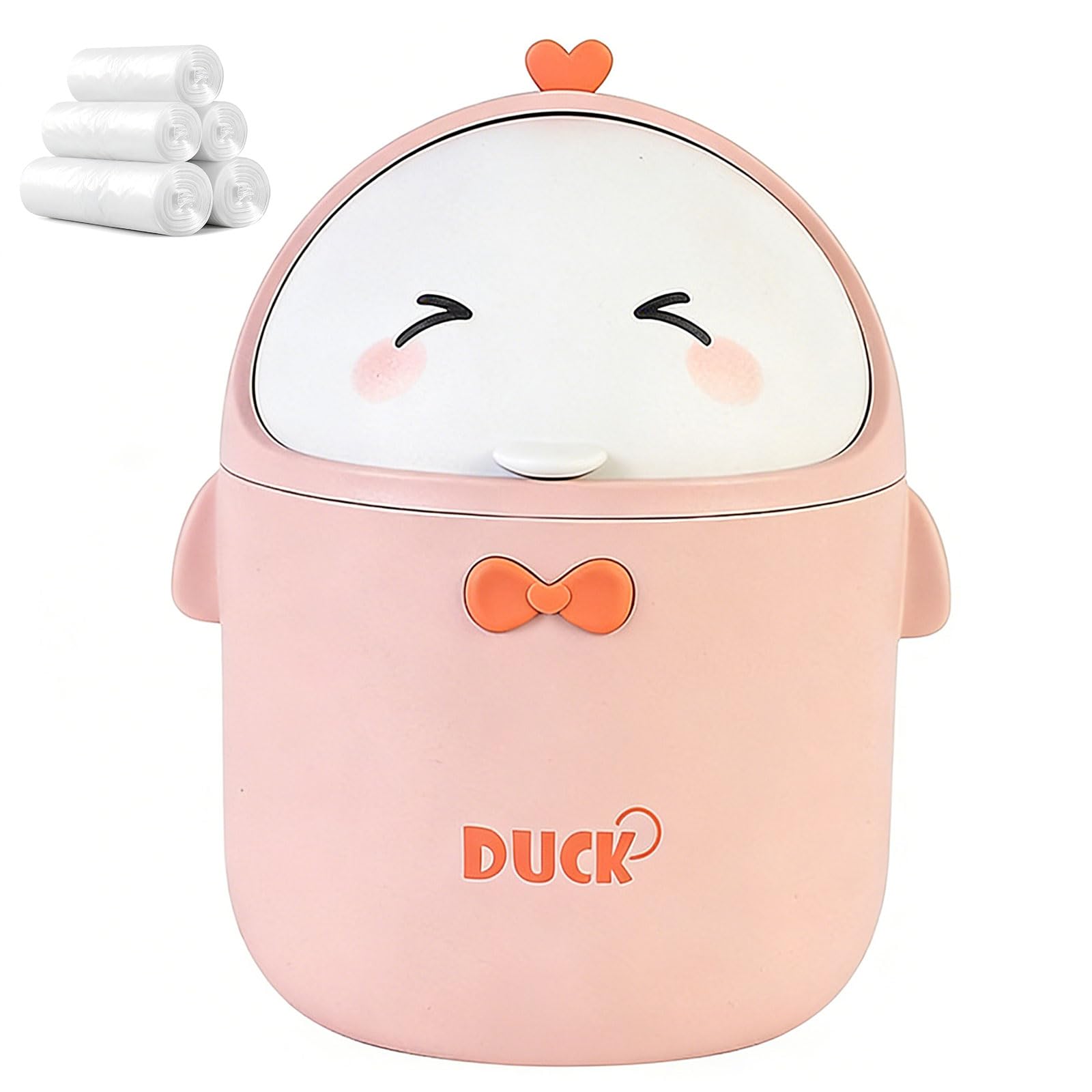 Houbobo Mini Desk Bin, Small Desktop Trash Can with Lid, 1.6L Plastic Countertop Garbage Can with 5 Roll Trash Bags, Cute Small Bin for Office, Bedroom, Children's Room, Car (Pink)