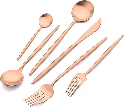 Snplowum Juego de 24 cubiertos de lujo negro mate, de acero inoxidable 1810, juego de cubiertos simples y pesados, para el hogar, cocina, boda,