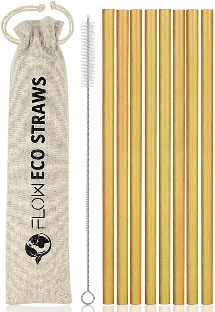 Reusable Bamboo Drinking Straws | Set of 8 Biodegradable Straws | Eco Friendly Straws with Storage Bag & Brush | 100% Organic & Natural Bamboo Straws