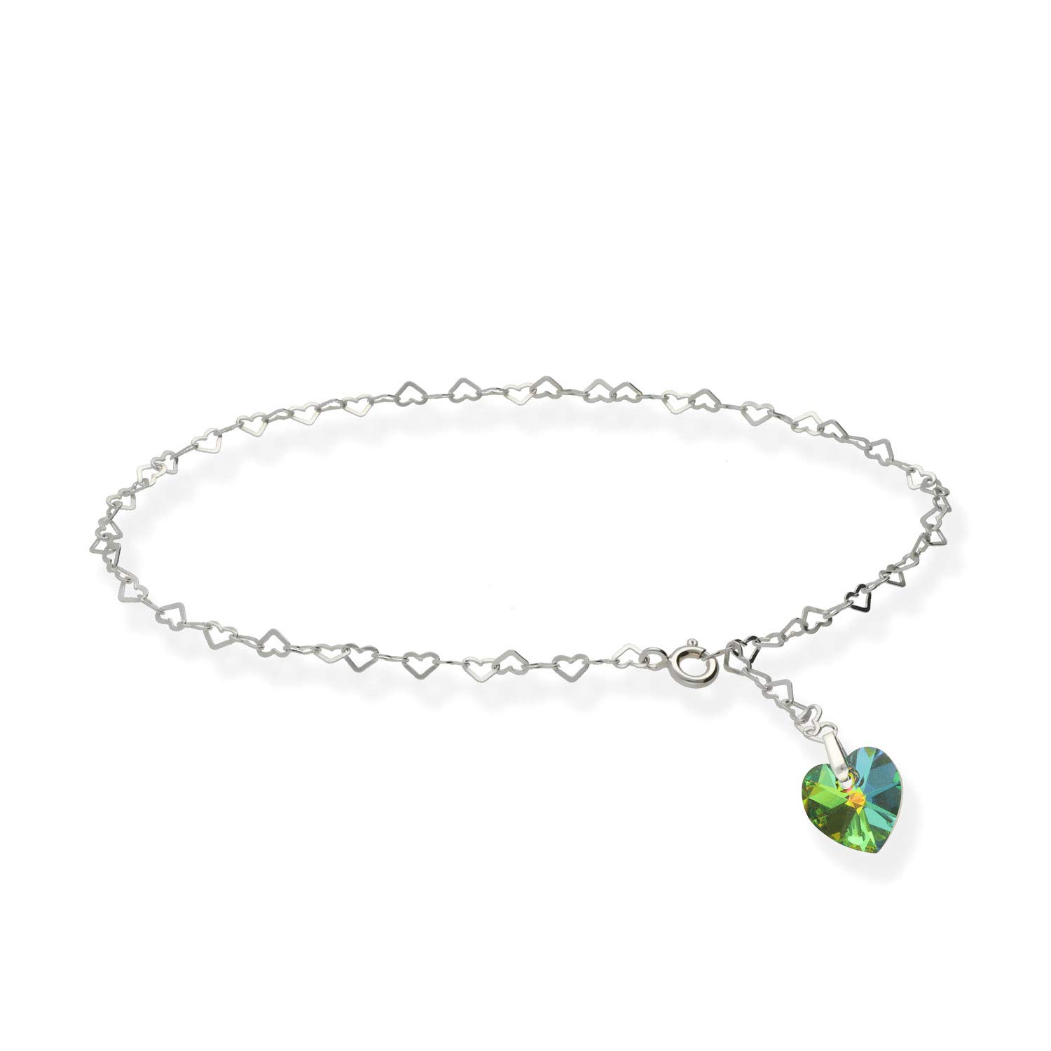 Individuelle Fußkette Fußkettchen XL 32cm 925 Sterling Silber für Damen gefertigt mit Swarovski Elements Herz Anhänger individuell einstellbar. Hochwertiger Fußschmuck für Frauen und Mädchen.