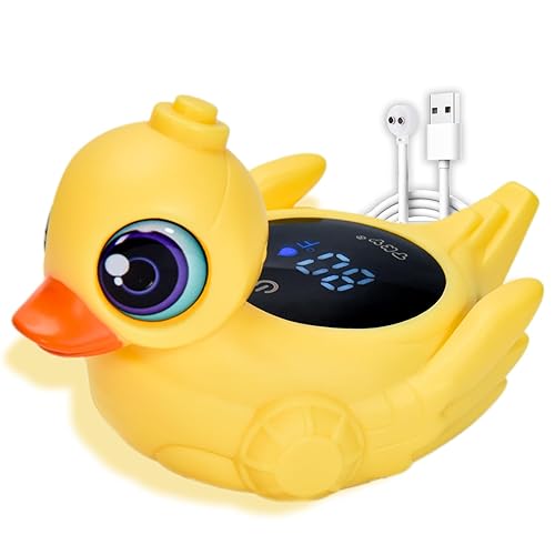 Big-Eye Duck - Termómetro de baño para bebé, monitor digital de agua y temperatura ambiente con alertas LED, esencial de seguridad de baño flotante