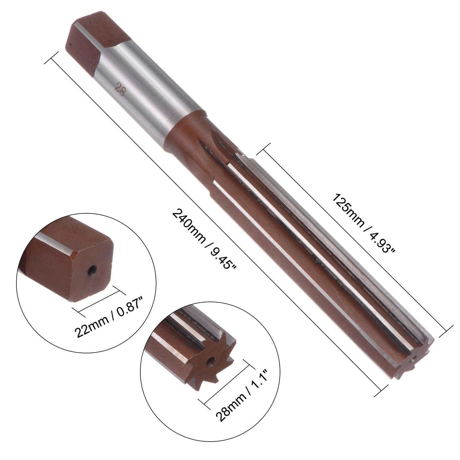 QUARKZMAN Handreibahle 28mm H8 Metrische Reibahle Bohrer für Metall Holz Loch Reiben, gerade Nuten 9SiCr Legierter Stahl Schneidwerkzeug