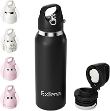 Exllena 650ml/22oz Insulated Water Bottles with One-Touch Flip Lid, Metal Water Bottle with Easy Carry Handle and Quick-Drink Design Ideal for Travel, Driving or Sport... (Black)