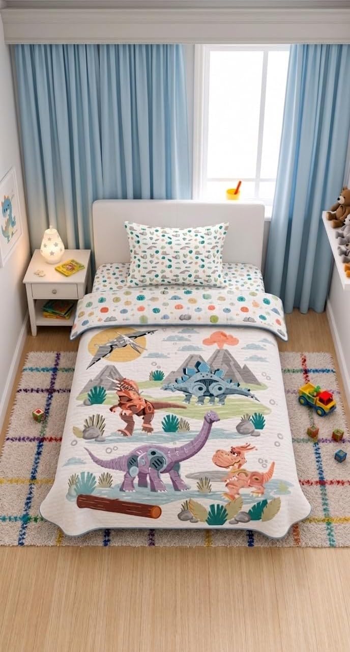 100% Cotton Quilt for Kids, Reversible Double-Sided Digital Printed Baby Quilt, AC Blanket & Winter Comforter for Boys and Girls, Single Bed, 60 x 90 Inches (Dino Digital Printed)-image-46