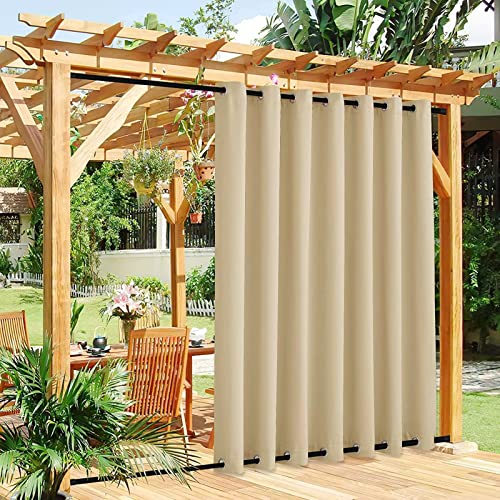 Waterproof Outdoor Patio Curtains with Grommets Windproof Beige Privacy Curtains for Garden Pergola and Terrace (Size: 2x2.2m)