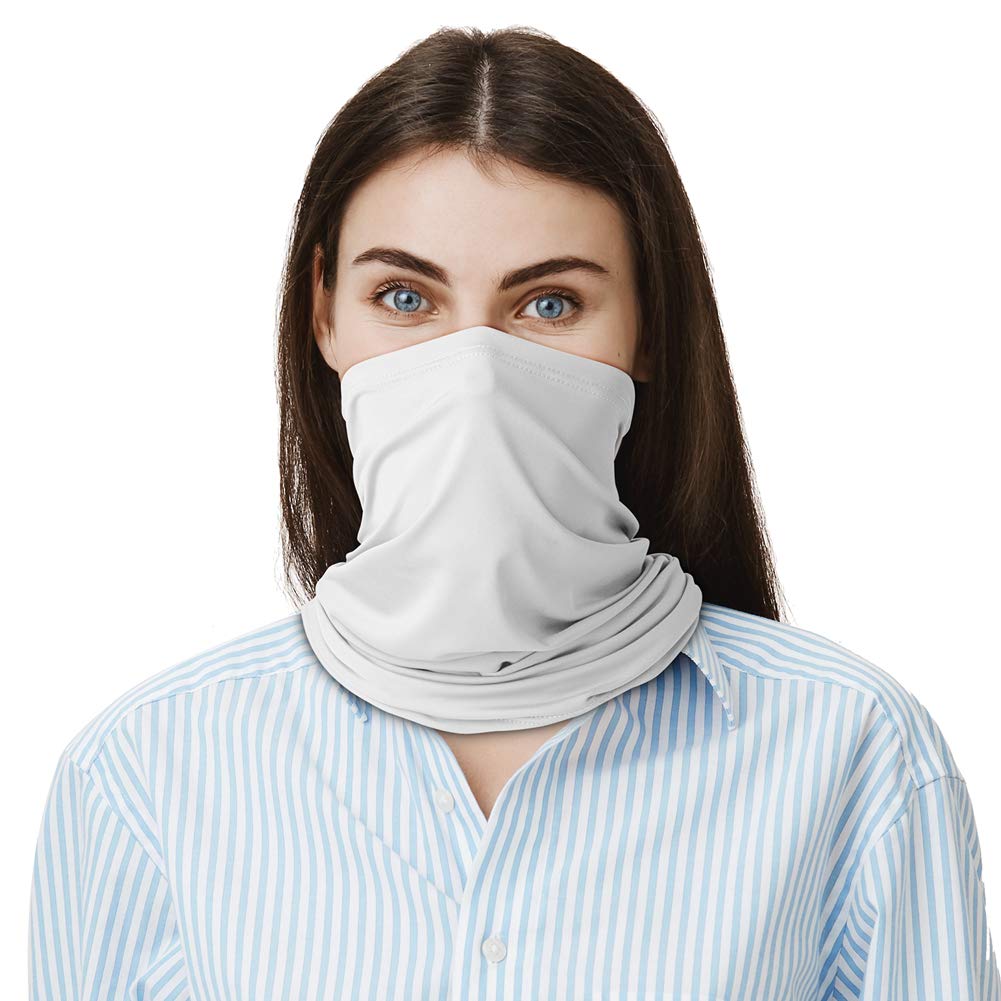 Lungear Unisex White Bandana Neck Gaiters Multifunction Headwear Elastic Tube Scarf Face Shield Headband Snood Uv Resistence For Outdoors Sports