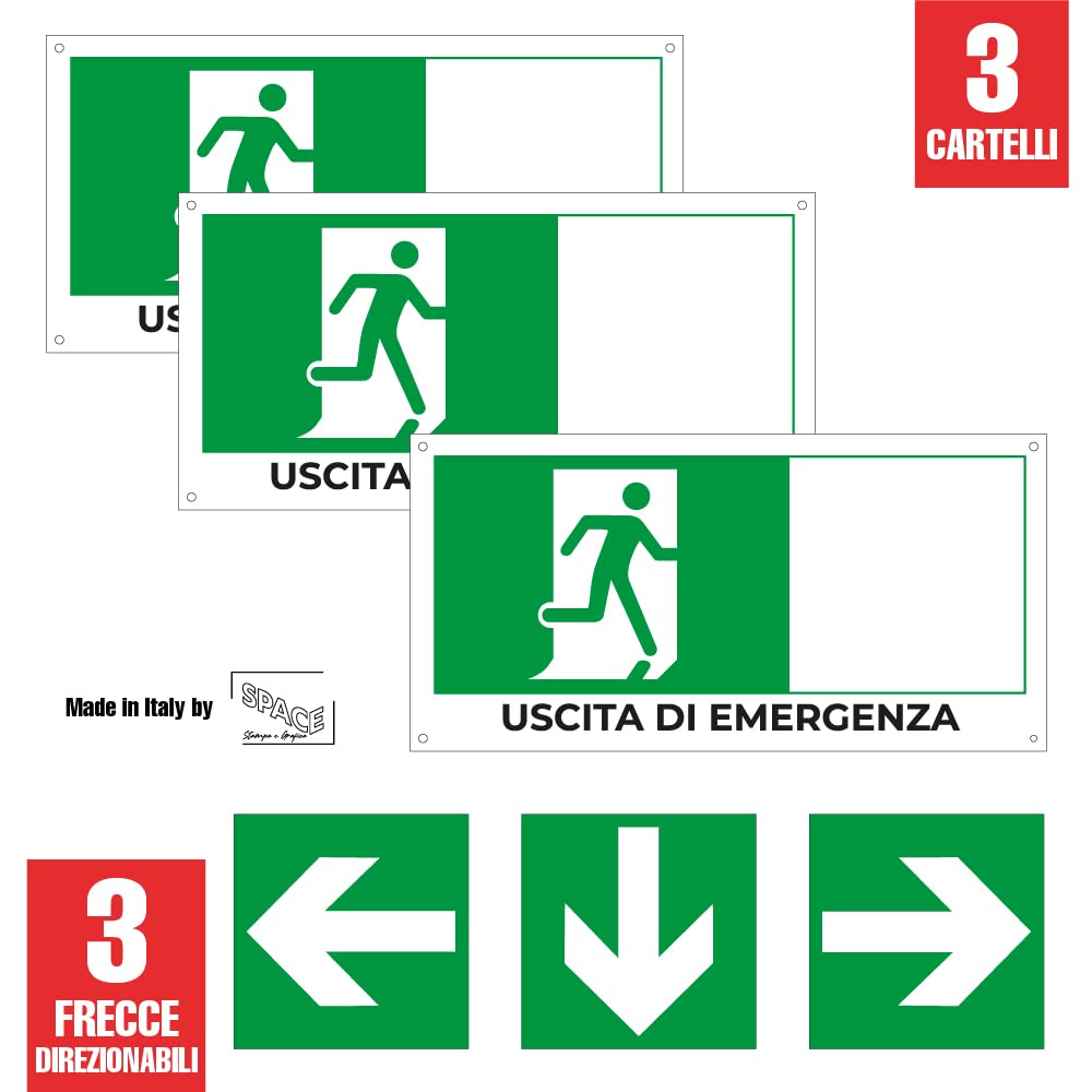 Cartello Uscita Antincendio Con Freccia Sinistra – VSafety NHS 300x100 Mm – Plastica Rigida EN ISO 7010