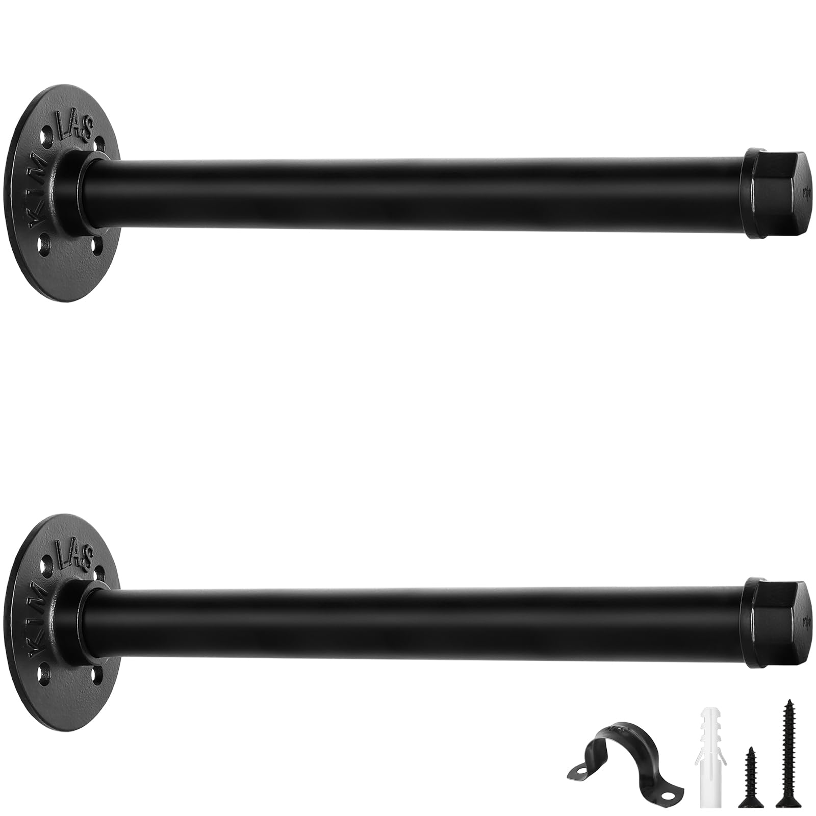 scicent 2 Pack Pipe Shelf Bracket 50KG Capacity, Industrial Shelf Bracket, Wall Brackets for Shelves, Clothes Rack, Wall Mounted Clothes Hanging Rail (Black 25cm)