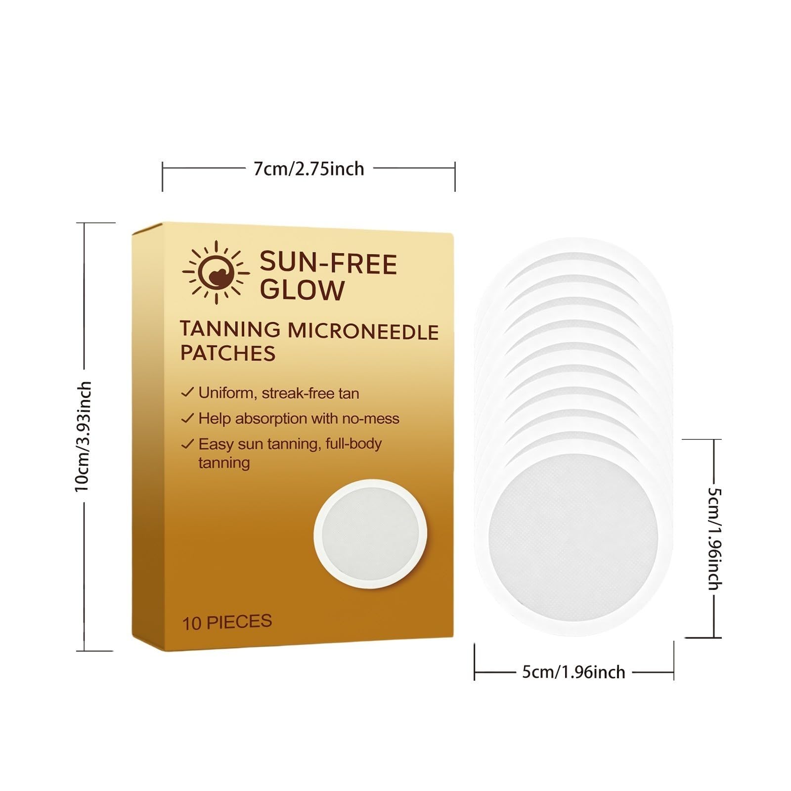 Sun Free Glow Tanning Patch, Micro-needle Autoabbronzante Patch per Unisex, Natural Bronze Finish, Even Skin Tone, Anti-Orange Hue, Hydrating Formula Fits All Skin Types