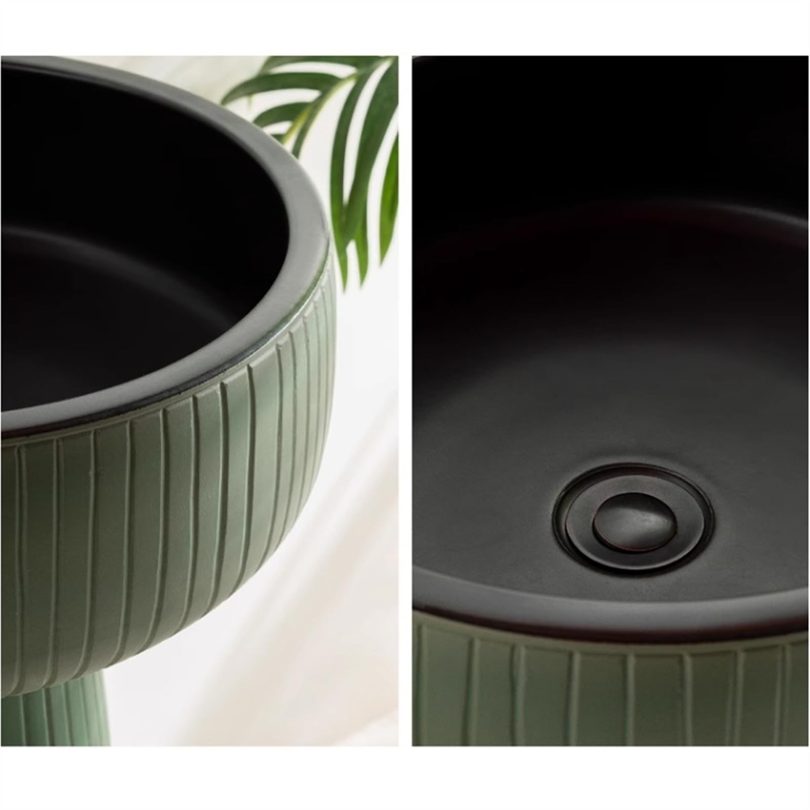 Umywalka Nablatowa Do Małej Łazienki W Stylu Vintage, Umywalka Stojąca Do Łazienki, Umywalka Kolumnowa Na Balkonie, Umywalka Ceramiczna Na Postumencie, Zielona(003)