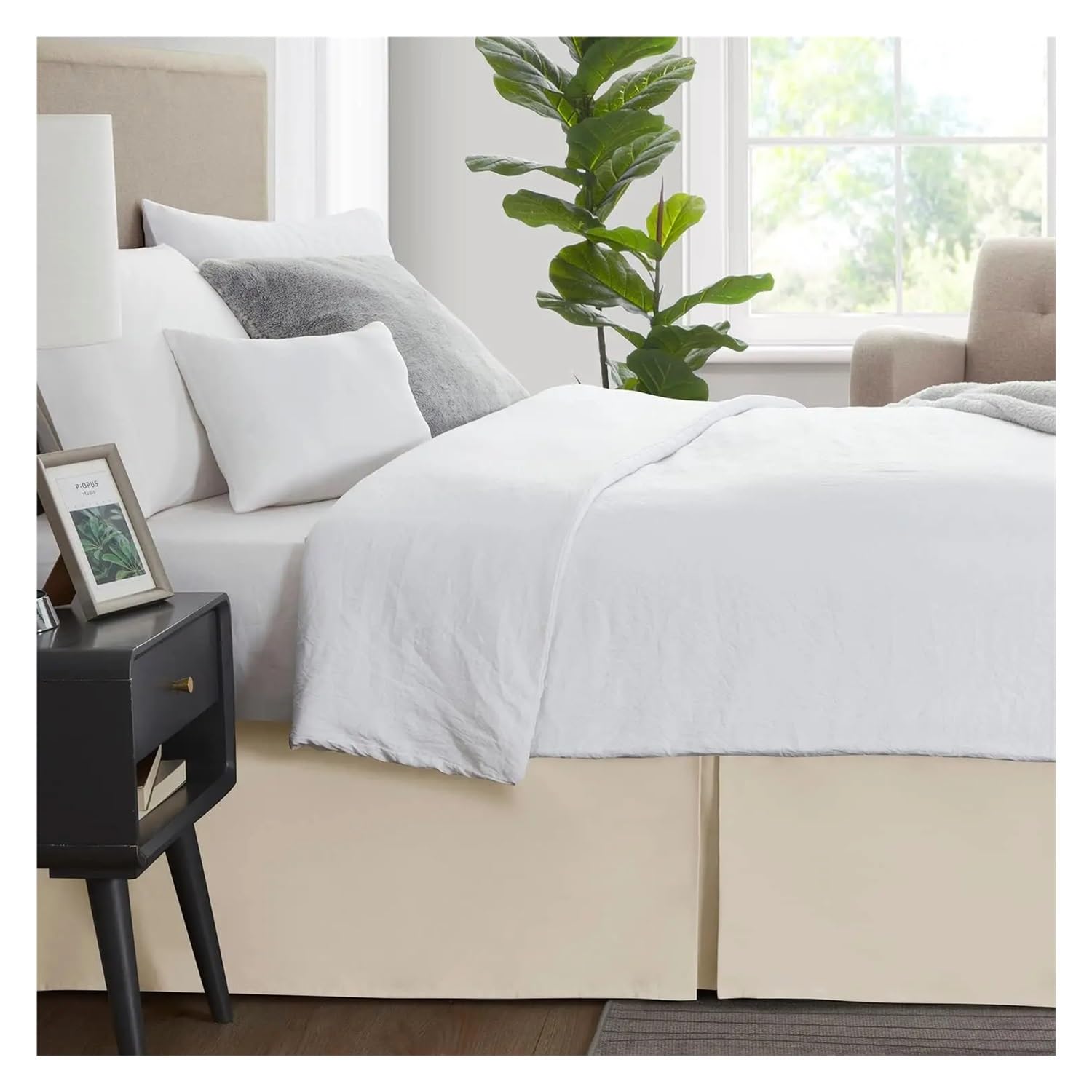 Coprirete plissettata su misura in tessuto resistente al restringimento e allo sbiadimento, altezza 35,6 cm (senza piattaforma) (bianco, 180 x 200 x 35 cm)
