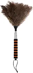 Espanador de penas de avestruz com cabo ergonômico, espanador de penas de avestruz natural fofo, haste de extensão de até 114 cm, suprimentos de limpeza de penas de avestruz para luminária