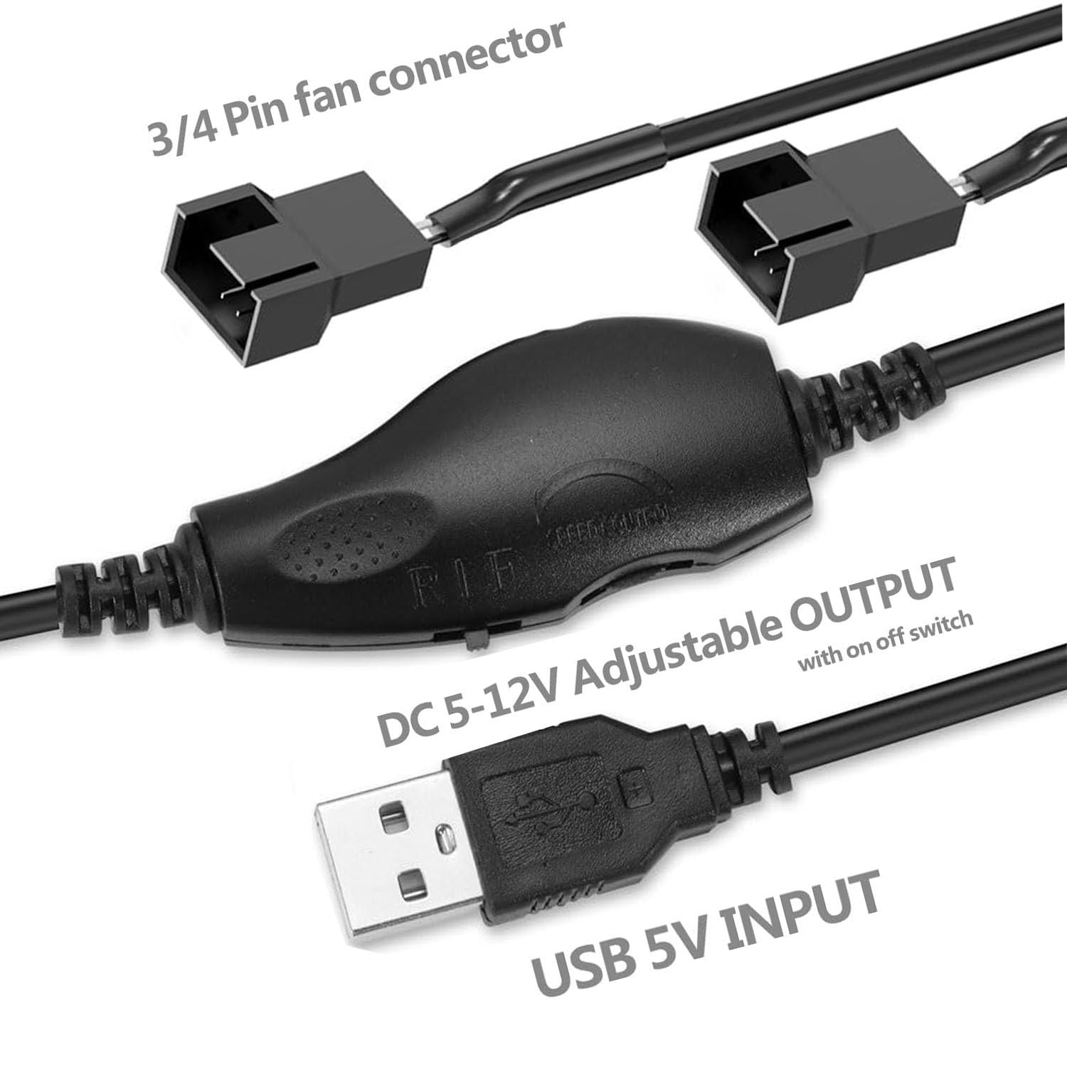 RUNCCI-YUN Regulator wentylatora 12V USB,USB DC 5V Booster do 12V 2 pin regulator prędkości wentylatora z 3/4 pin kabel zasilacza wentylatora(1 do 2)