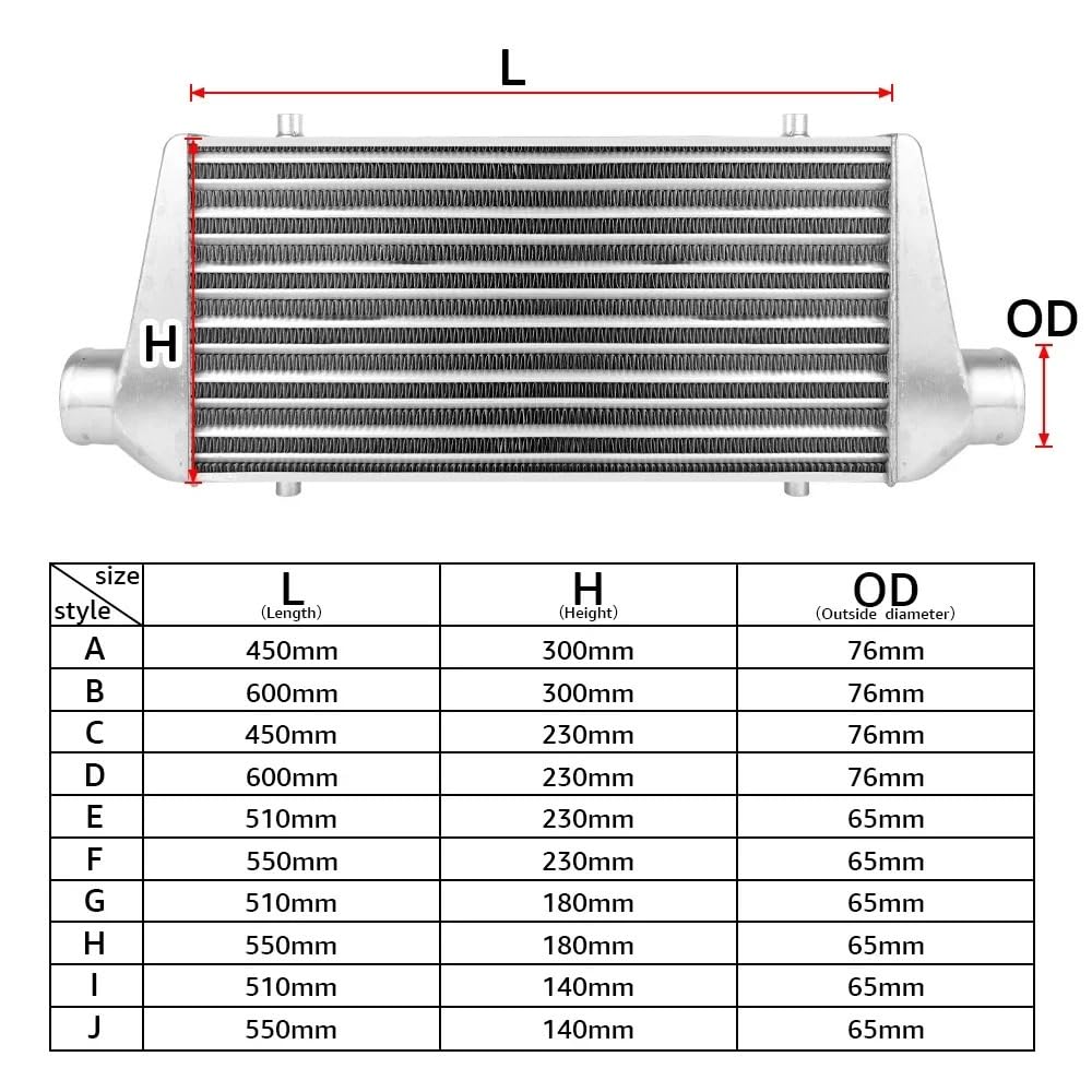 Intercooler samochodowy Uniwersalny intercooler Turbo montowany z przodu samochodu | Samochodowe układy chłodzenia Turbo Intercooler OD 65/76mm Charge(550x140x65)
