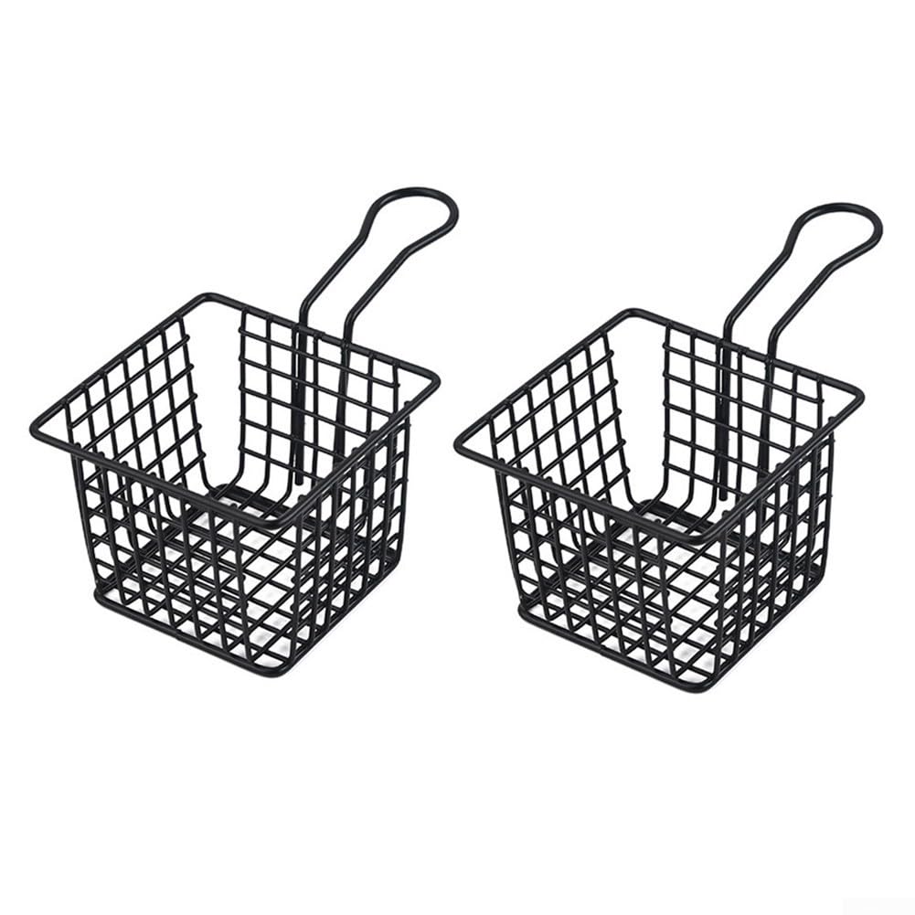 Portable Iron Snack Basket for Fries, Chicken Wings & Ice Cream – Rust-Resistant Food Bucket Tableware for Pub, Bar and for Western Restaurant (2-Pack)