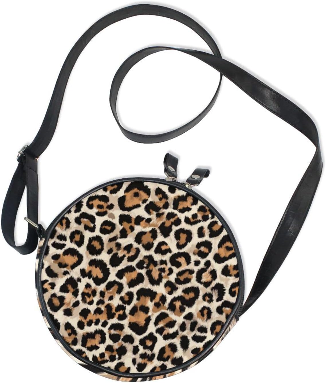 Animal Fur Print Round Black Crossbody Bags for Womens Trendy with Adjustable Strap Small Shoulder Bags Walk the dog Canvas Messenger Purse